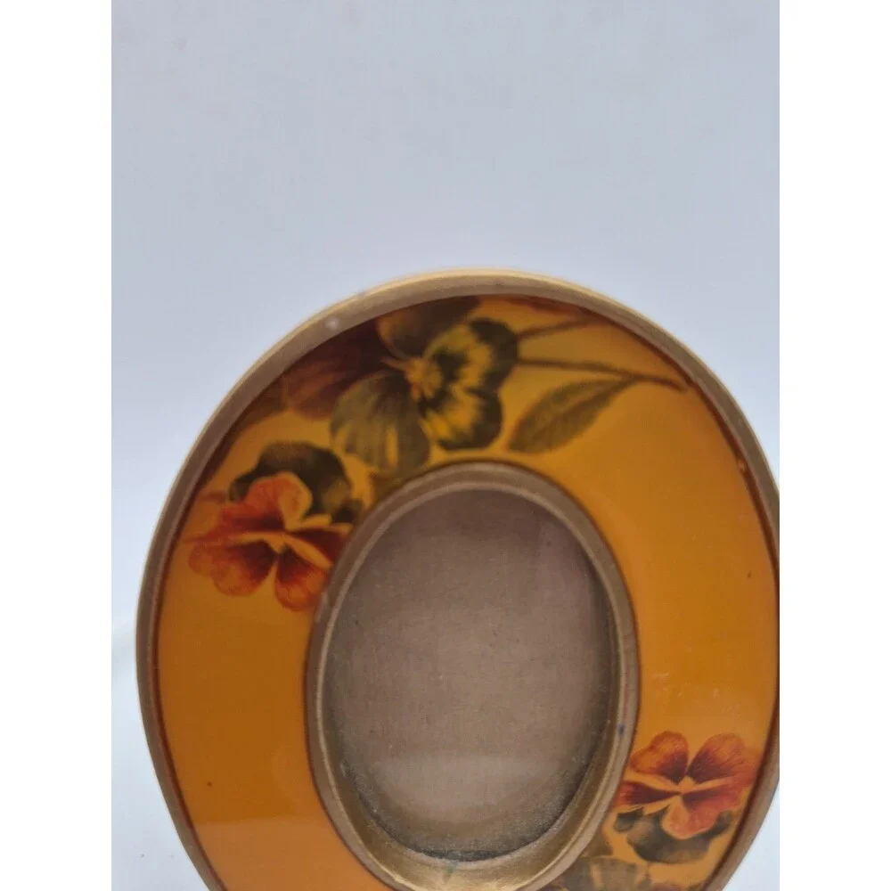 Vintage The Bucklers Inc Miniature Oval Frame Yellow Enamel Florals 3